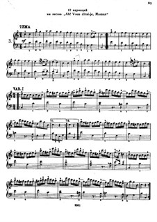 Twelve Variations on 'Ah vous dirais-je, Maman', K.265/300e: For piano by Wolfgang Amadeus Mozart