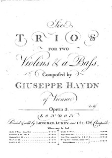 Six Trios for Two Violins and Basso Continuo: Violin I part by Joseph Haydn