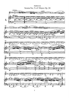 Sonata for Violin and Piano No.5 'Spring', Op.24: Score, solo part by Ludwig van Beethoven