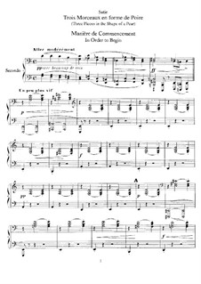 Three Pieces in the Shape of a Pear: For piano four hands by Erik Satie