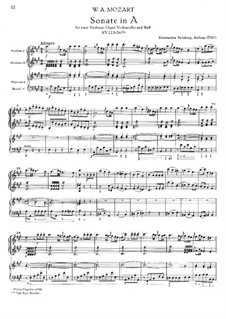 Church Sonata for Two Violins, Organ and Basso Continuo No.8 in A Major, K.225: Full score by Wolfgang Amadeus Mozart