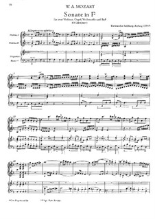 Church Sonata for Two Violins, Organ and Basso Continuo No.7 in F Major, K.224 (K.241a): Full score by Wolfgang Amadeus Mozart