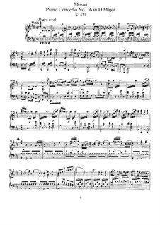 Concerto for Piano and Orchestra No.16 in D Major, K.451: Arrangement for piano by Wolfgang Amadeus Mozart