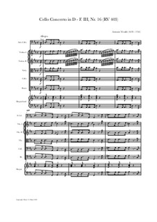 Concerto for Cello and Strings in D Major, RV 403: Full score, parts by Antonio Vivaldi