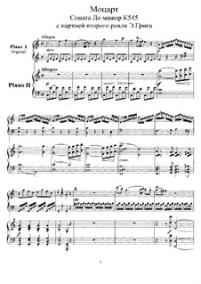 Sonata for Piano No.16 in C Major, K.545: Arrangement for two pianos four hands by Wolfgang Amadeus Mozart