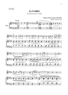 Seven Melodies for Voice and Piano, Op.2: No.7 Le colibri by Ernest Chausson