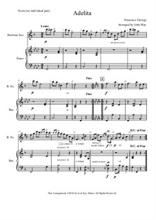 Adelita: For baritone saxophone and piano by Francisco Tárrega