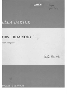 Violin Rhapsody No.1, Sz.87: Violin Rhapsody No.1 by Béla Bartók