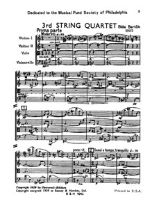 String Quartet No.3, Sz.85: Full score by Béla Bartók