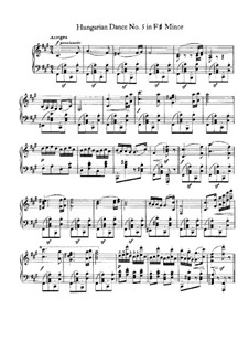 Dance No.5 in F Sharp Minor: For piano by Johannes Brahms