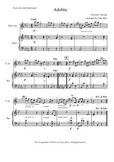 Adelita: For tenor saxophone and piano by Francisco Tárrega