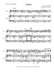 Adelita: For violin and piano by Francisco Tárrega