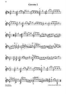 Suite for Cello No.6 in D Major, BWV 1012: Gavottes No.1-2. Version for guitar by Johann Sebastian Bach