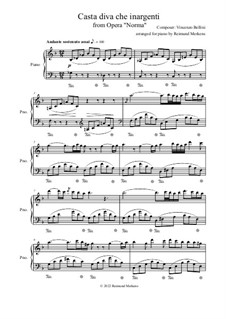 Casta diva, che inargenti: Piano arrangement for intermediate beginners by Vincenzo Bellini