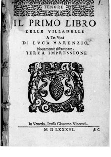 Villanelles: Book I – Tenor Part by Luca Marenzio