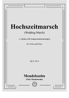 Wedding March: For violin and piano by Felix Mendelssohn-Bartholdy