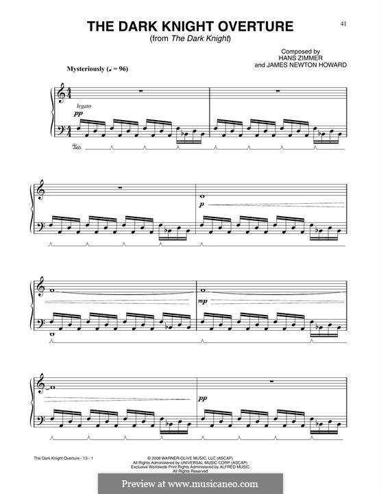 The Dark Knight Overture (from The Dark Knight): For piano by Hans Zimmer, James Newton Howard