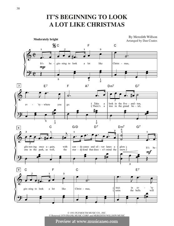 It's Beginning to Look a Lot Like Christmas (Perry Como): For piano by Meredith Willson