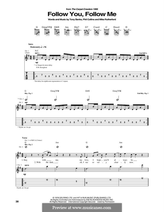 Follow You, Follow Me (Genesis): For guitar by Tony Banks, Mike Rutherford, Phil Collins