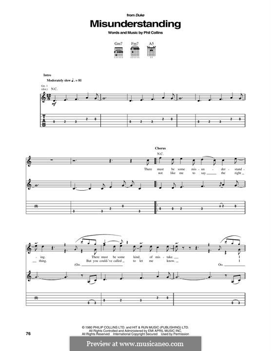 Misunderstanding (Genesis): For guitar by Phil Collins