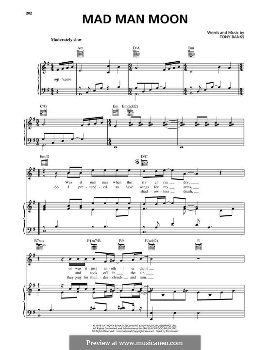 Mad Man Moon (Genesis): For voice and piano (or guitar) by Tony Banks