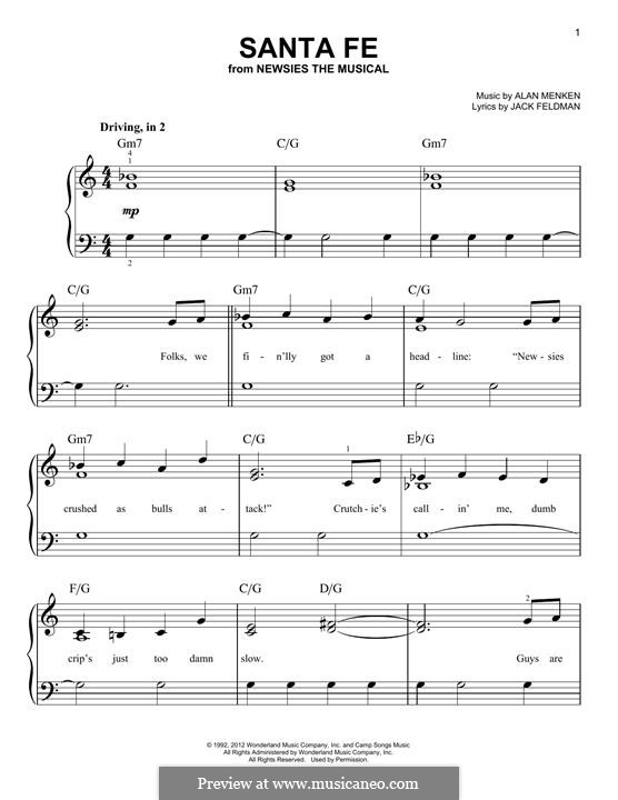 Santa Fe (from Newsies): For piano by Alan Menken