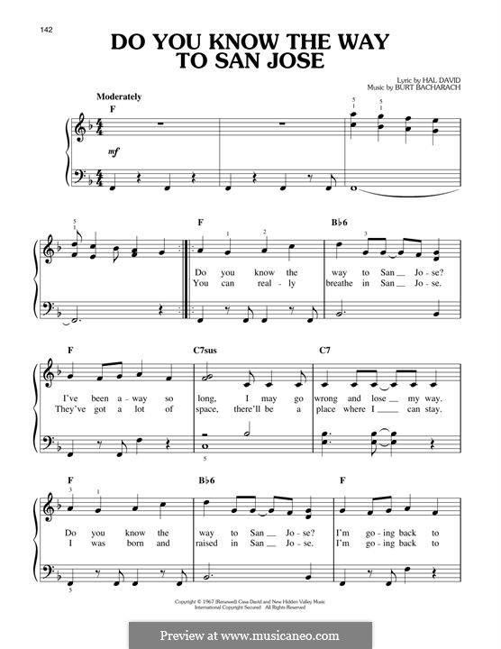 Do You Know the Way to San Jose: For piano by Burt Bacharach