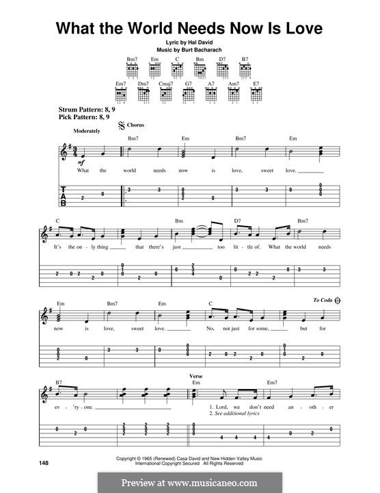 What the World Needs Now Is Love: For lyrics and guitar chords by Burt Bacharach