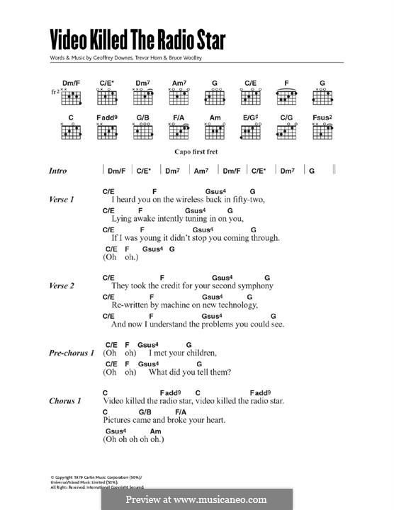 Video Killed the Radio Star (Buggles): For guitar by Bruce Woolley, Geoffrey Downes, Trevor Horn