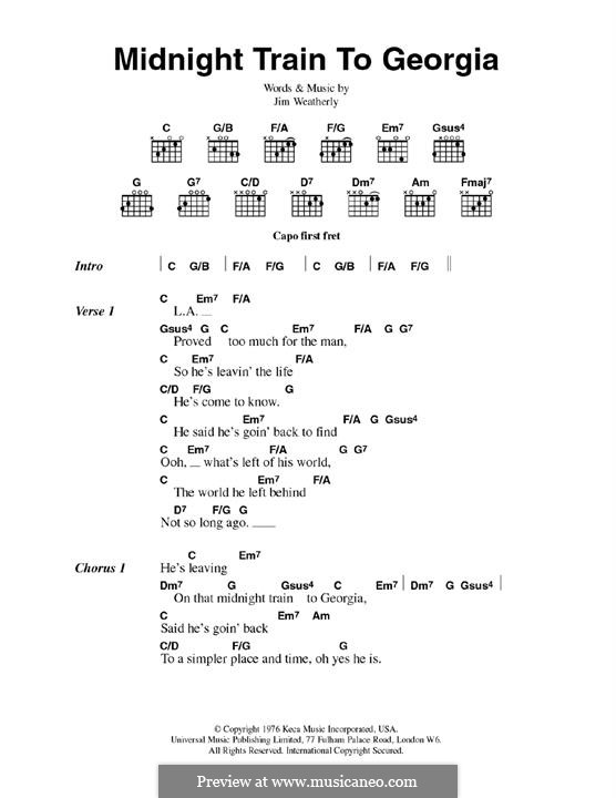 Midnight Train to Georgia (Gladys Knight and The Pips): For guitar by Jim Weatherly