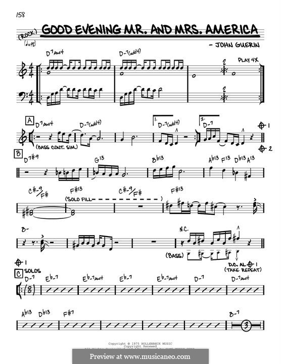 Good Evening Mr. and Mrs. America: Melody line (reharmonized version) by John Guerin