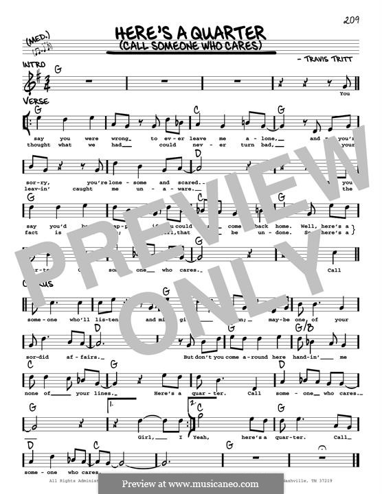 Here's a Quarter (Call Someone Who Cares): Melody line by Travis Tritt