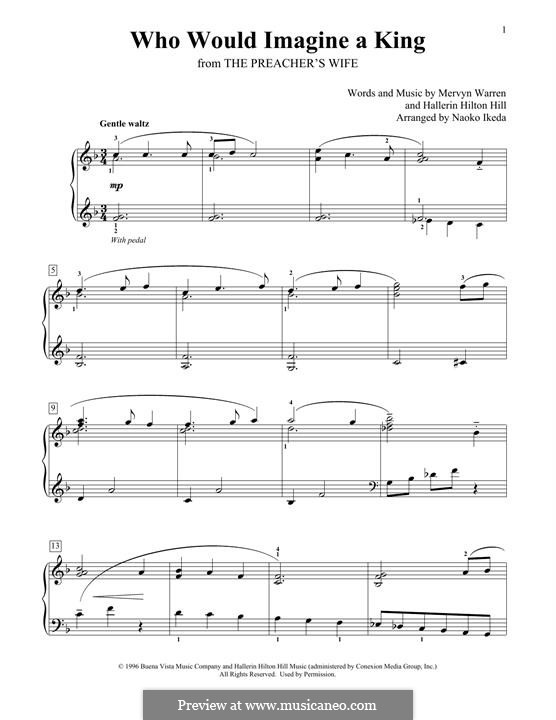 Who Would Imagine a King (Whitney Houston): For easy piano by Hallerin Hilton Hill, Mervyn Warren