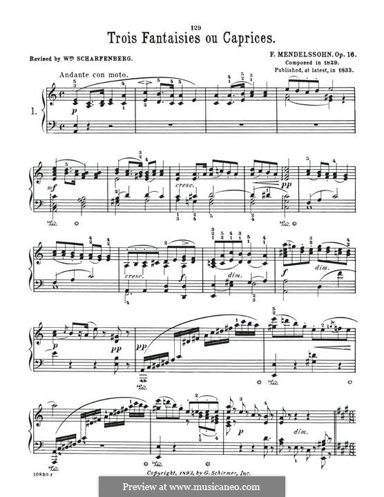 Three Fantasias or Caprices, Op.16: No.1 in A Minor by Felix Mendelssohn-Bartholdy