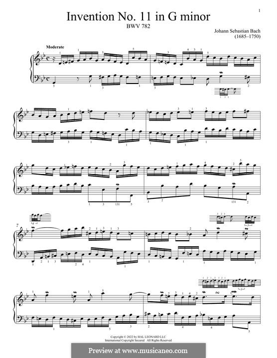 No.11 in G Minor, BWV 782: For piano by Johann Sebastian Bach