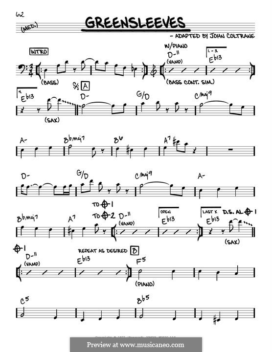 Greensleeves by J. Coltrane sheet music on MusicaNeo
