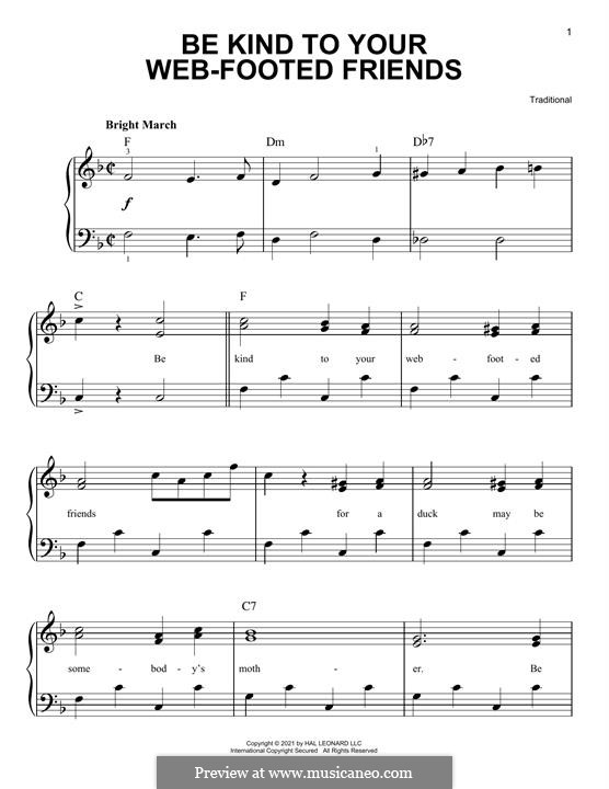 Be Kind to Your Web-Footed Friends: For easy piano by folklore