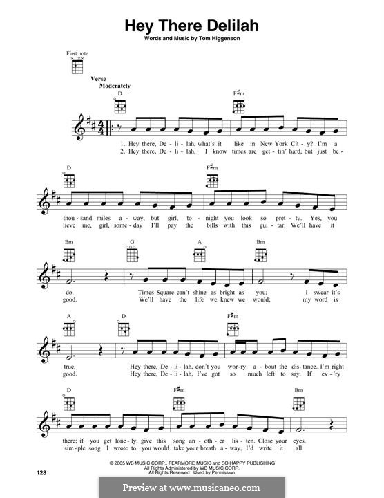 Hey There Delilah (Plain White T's): For ukulele by Tom Higgenson