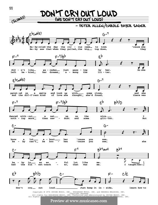 Don't Cry Out Loud (We Don't Cry Out Loud): Melody line by Carole Bayer Sager, Peter Allen