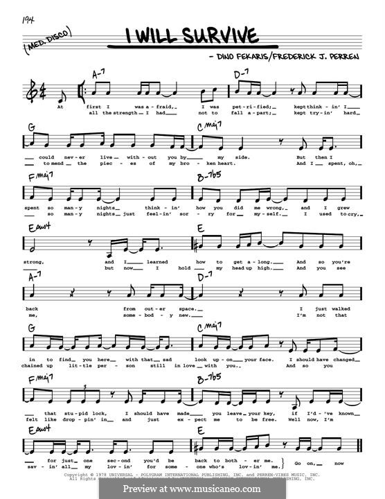 I Will Survive (Gloria Gaynor): Melody line by Dino Fekaris, Freddie Perren