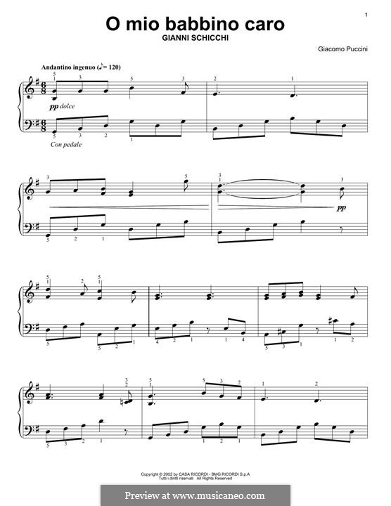 O mio babbino caro: For piano by Giacomo Puccini