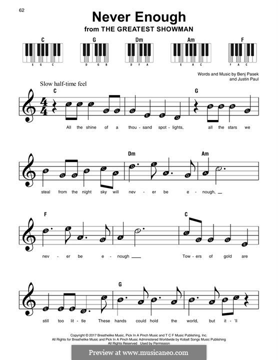 Never Enough (from The Greatest Showman): For easy piano by Justin Paul, Benj Pasek