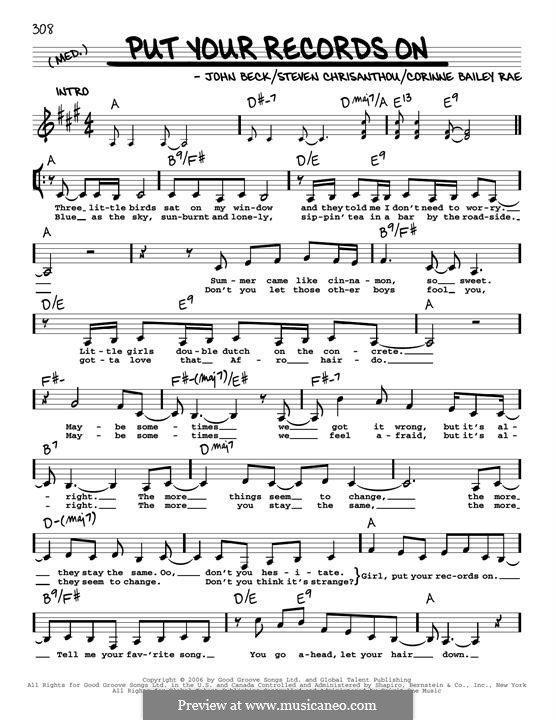 Put Your Records on (Corinne Bailey Rae): Melody line by John Beck, Steven Chrisanthou