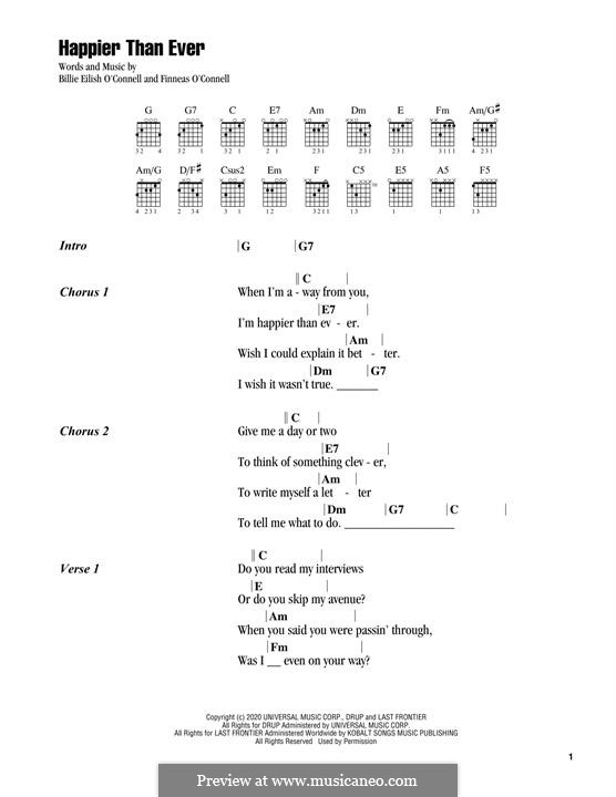 Happier Than Ever (Billie Eilish): Lyrics and guitar chords by Finneas O'Connell