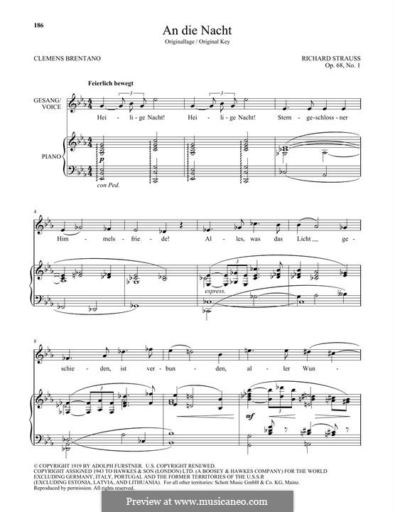 Six Songs, Op.68: No.1 An die Nacht (High Voice) by Richard Strauss