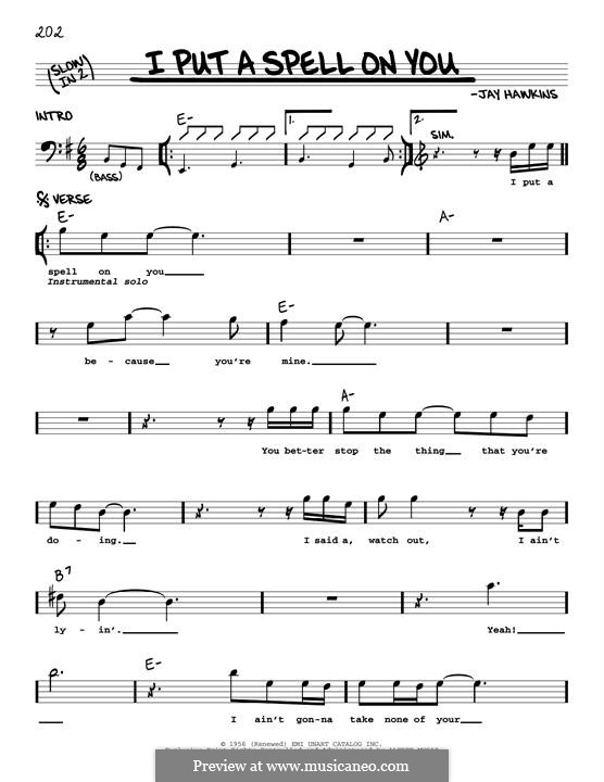 I Put a Spell on You (Creedence Clearwater Revival): Melody line by Jay Hawkins