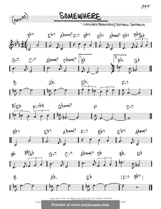 Somewhere (from West Side Story): Melody line by Leonard Bernstein
