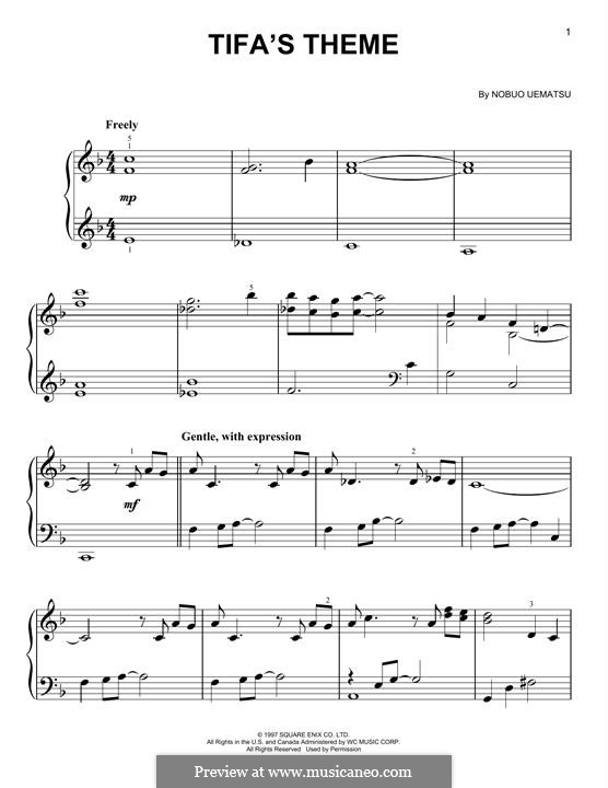 Tifa's Theme (from Final Fantasy VII): For piano by Nobuo Uematsu