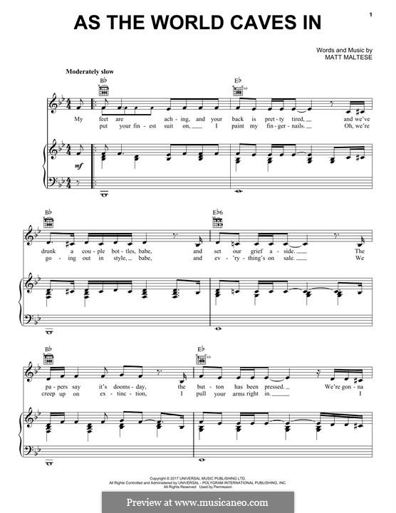 as the world caves in sheet music