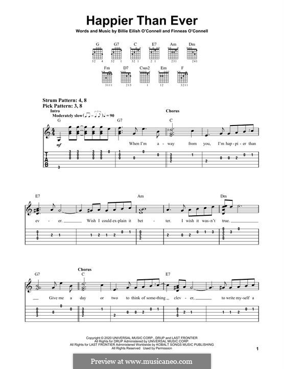 Happier Than Ever (Billie Eilish): For guitar with tab by Finneas O'Connell